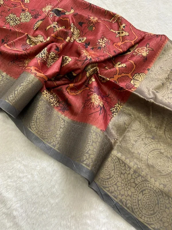 Product ID: FehFv9hs  Soft Tussar Silk Weaving sarees with Beautiful Print With Attractive Weaving Border And Rich Zari