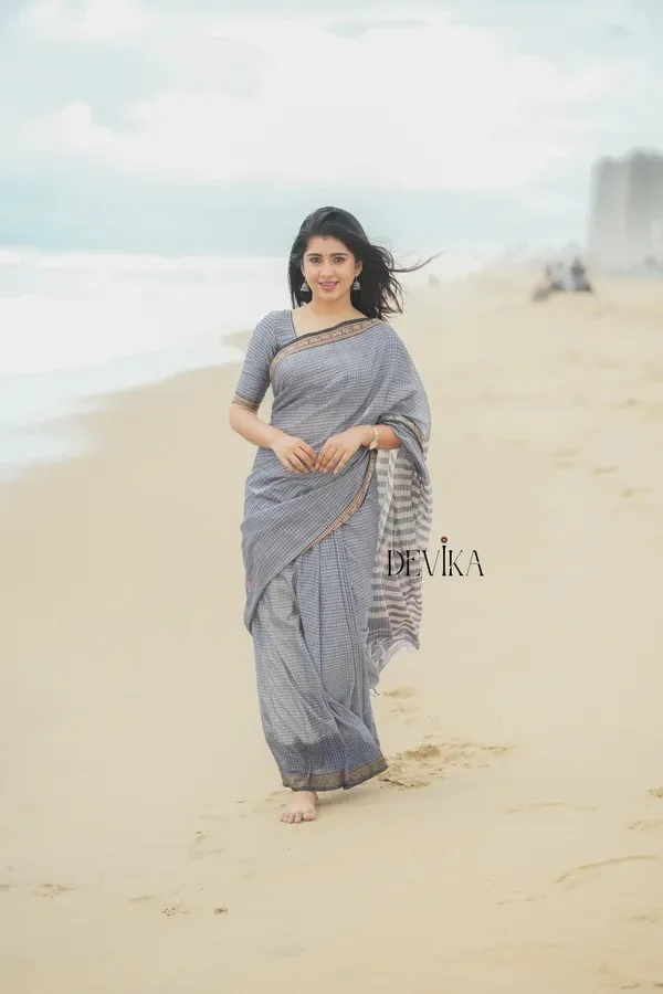 Product ID: 3lJ5h4Cm  Deepali Grey checked Pattern Narayanpet Pure cotton saree 2