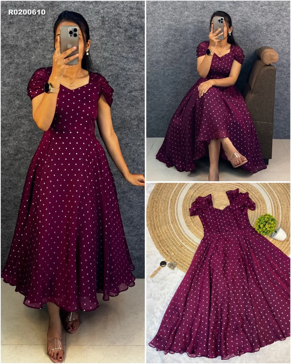 Rk ethinic ...Launching New Designer princess party wear Tissue butti midi gown 4