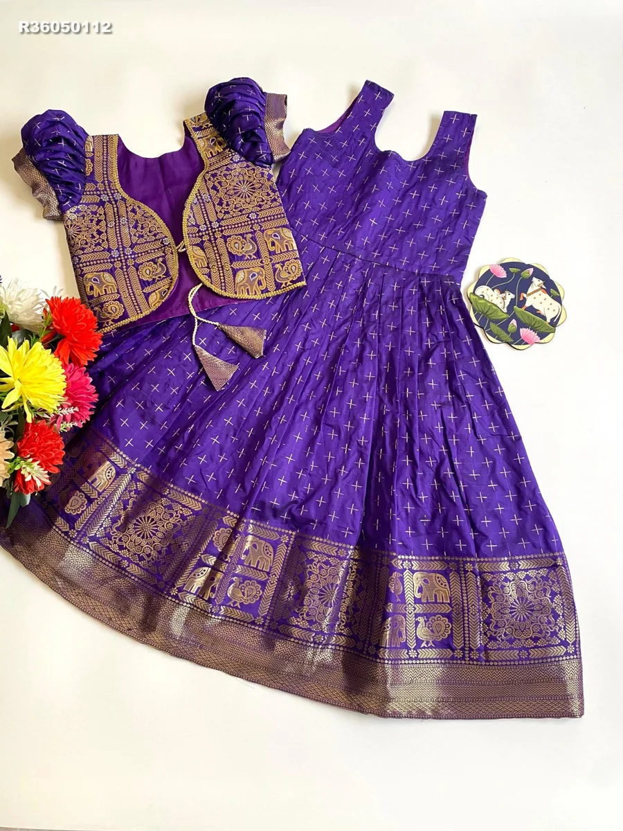 RK Ethinic...Gown:Soft Dola Silk Golden Zari Weaving jacquard  Border * Full Stitched