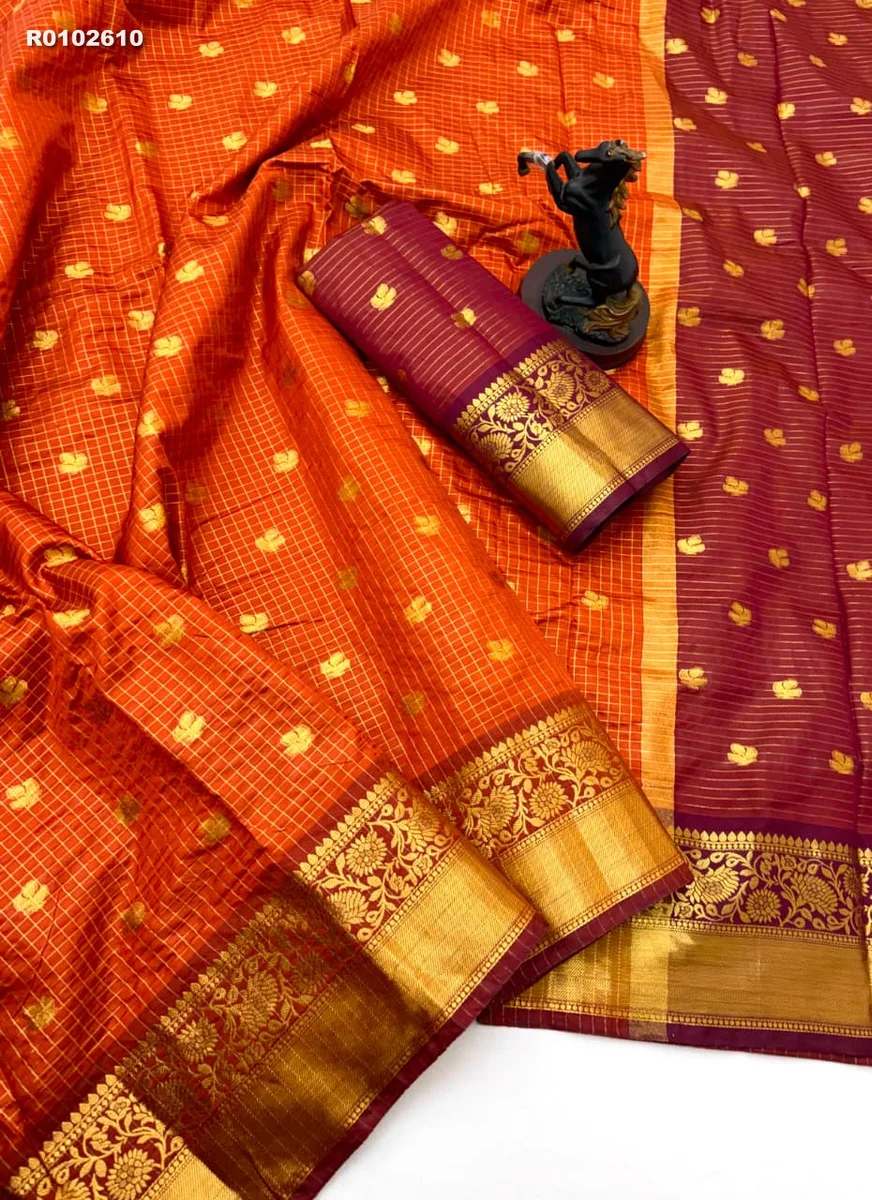 RK ethinics....Banarasi Katan Silk Saree With With Amezing Colour Combination And Zari Border Beautiful Checks Design With Dutta 4