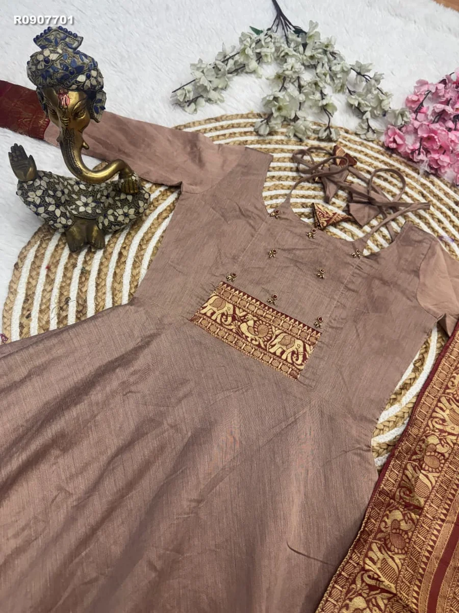 RK Ethinic ...Pattu cotton fabric with Handwork and Jacquard weaving zari border And Duppatta with lace border 6