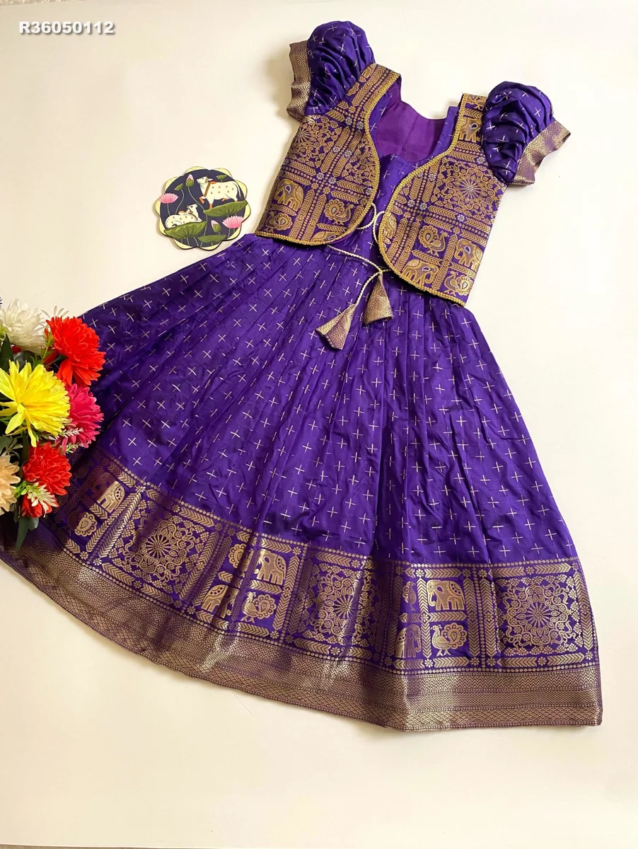 RK Ethinic...Gown:Soft Dola Silk Golden Zari Weaving jacquard  Border * Full Stitched 5