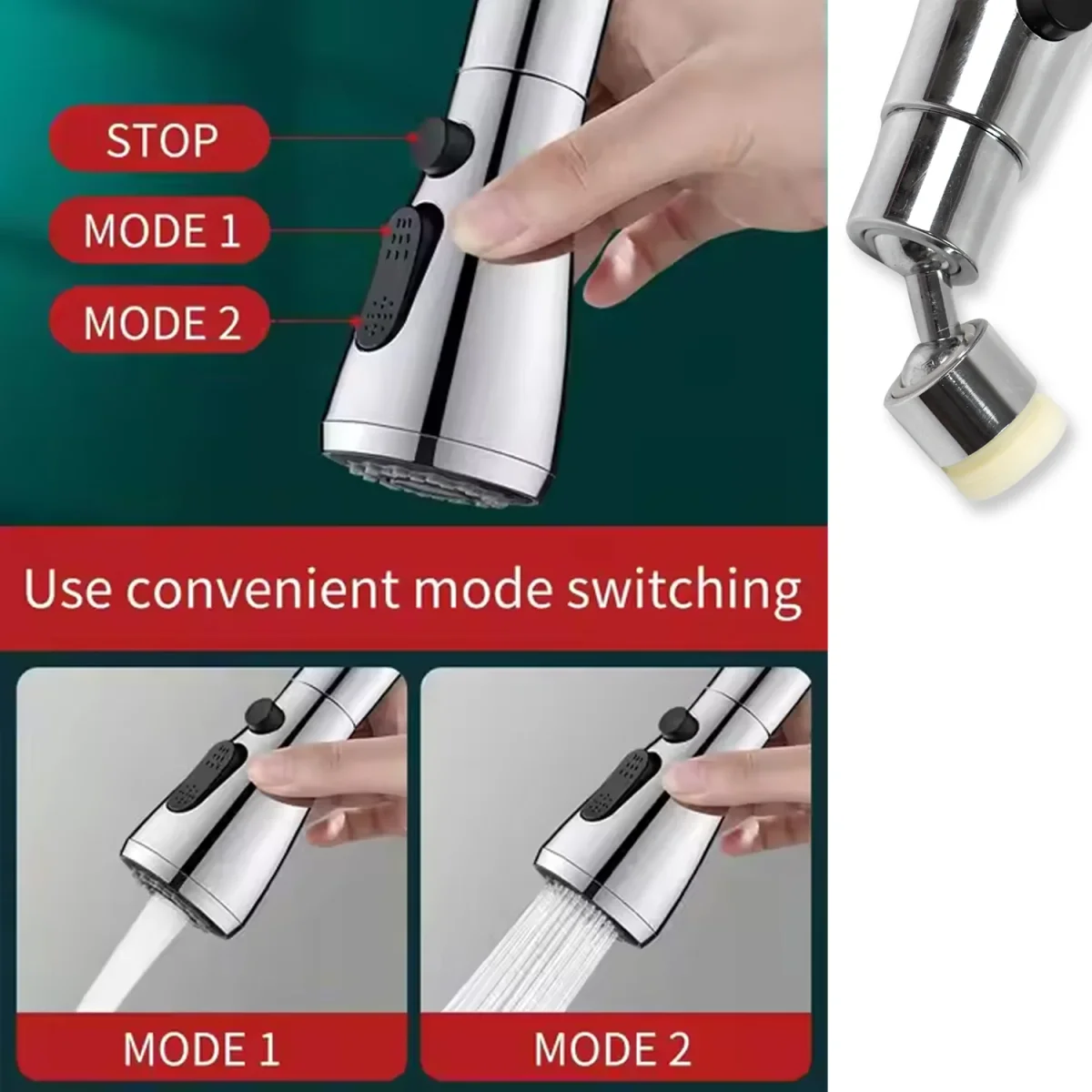 Kitchen Faucet Sprayer – 3-Function Pull Down |   SKU 15166_kitchen_sink_faucet_aerator_1pc  DSIN 15166 4