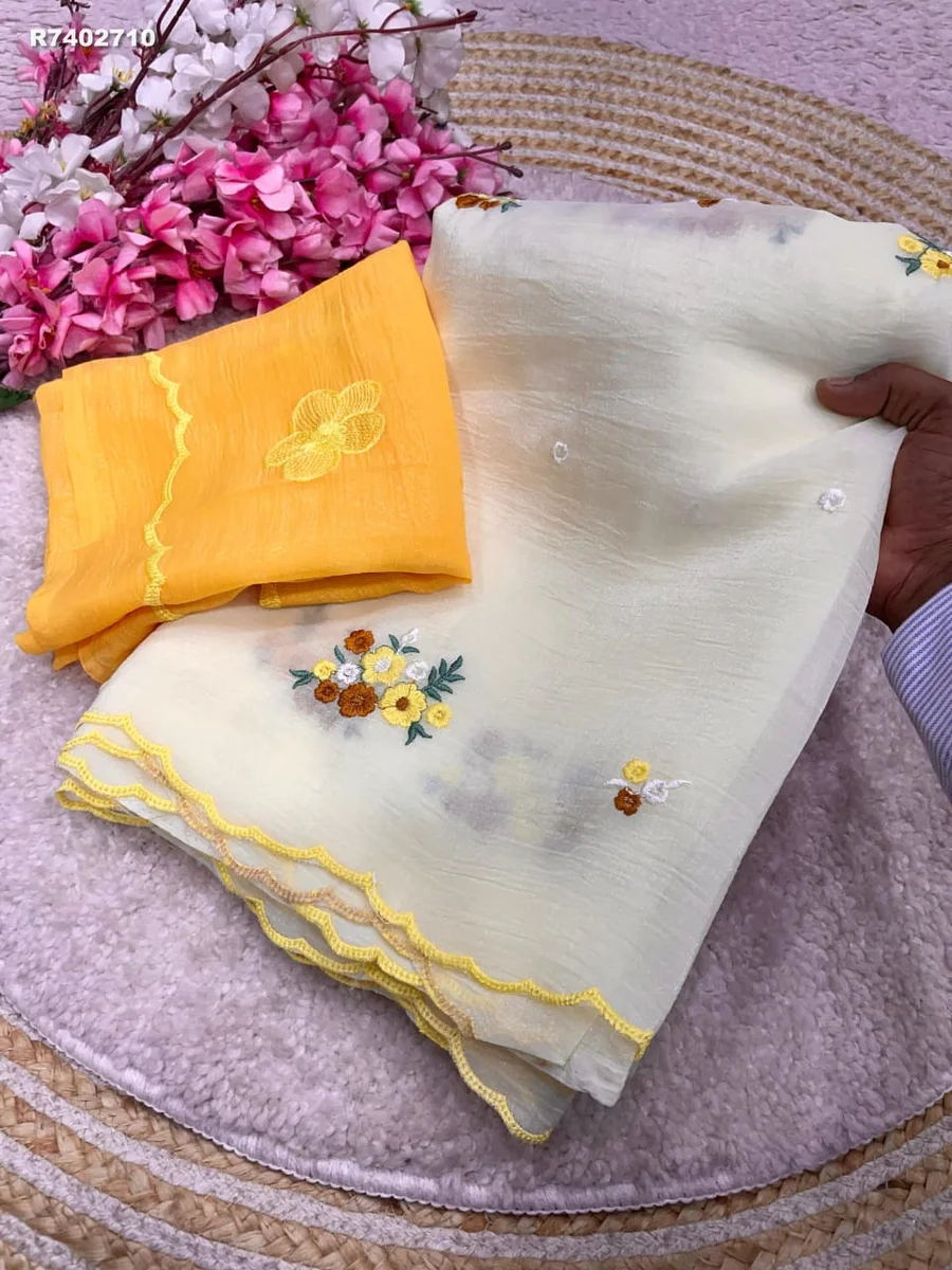 Rk ethinics....Fabric: Crunchy Chiffon  Blouse: Crunchy Chiffon With beautiful Multi Embroidery work 3