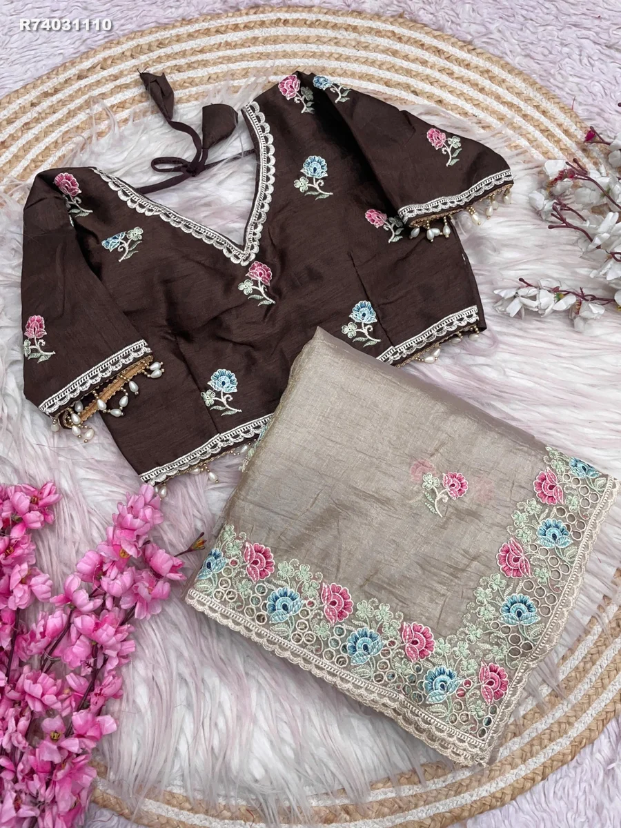 RK ethinics...Fabric: Soft Gold karsh Fabric  Blouse : Mono Banglori Fabric With Multi Embroidery Work (Stich blouse 38_42) 6