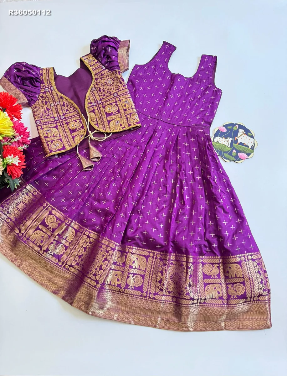 RK Ethinic...Gown:Soft Dola Silk Golden Zari Weaving jacquard  Border * Full Stitched 4