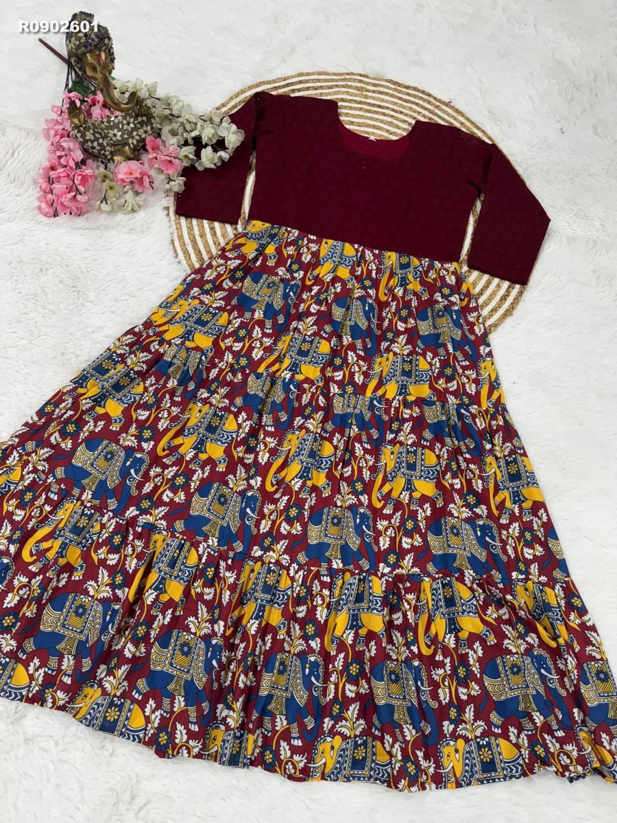 RK Ethinic...Hakuba and soft muslin fabric with kalamkari print and 4 meter flair for charming looks 5