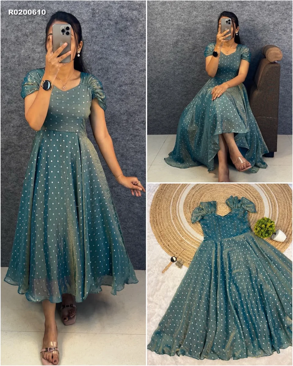Rk ethinic ...Launching New Designer princess party wear Tissue butti midi gown 3