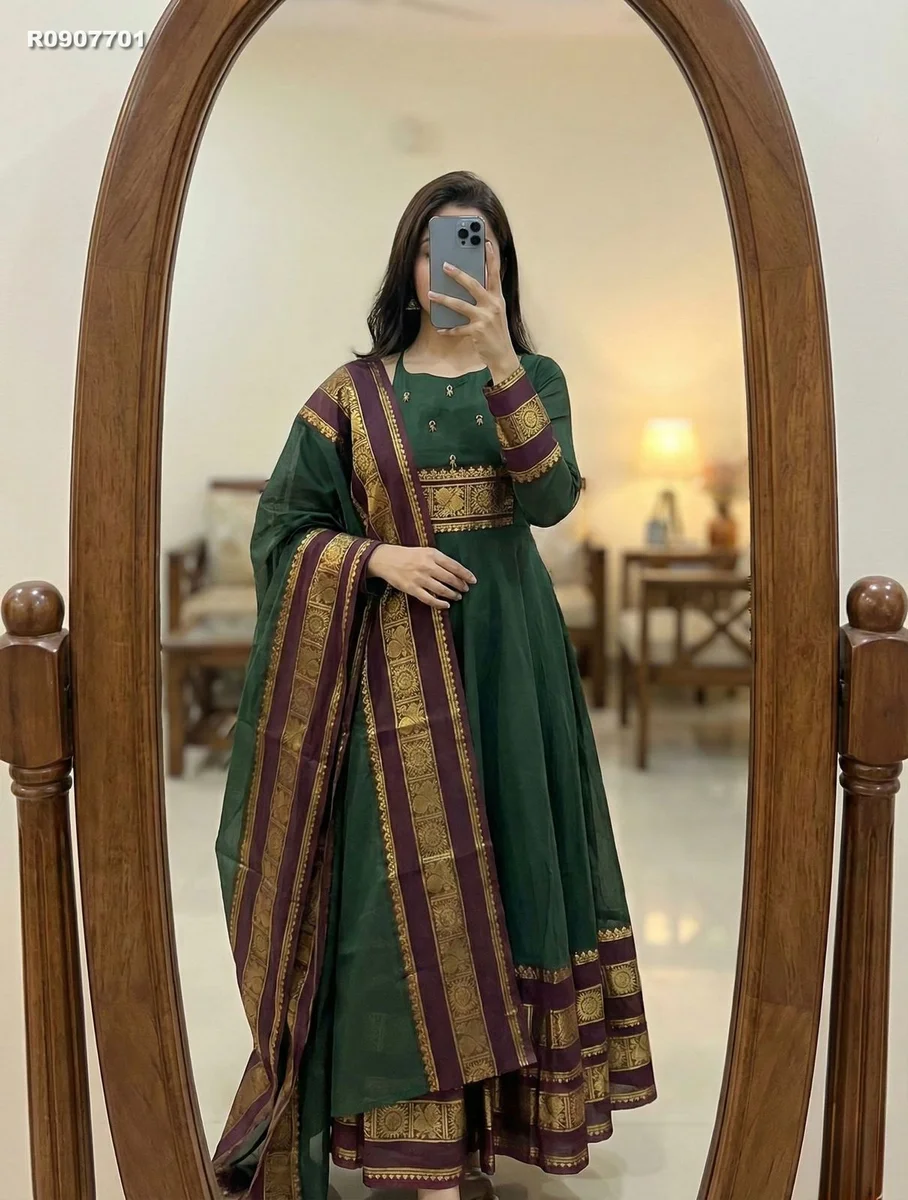 RK Ethinic ...Pattu cotton fabric with Handwork and Jacquard weaving zari border And Duppatta with lace border 3