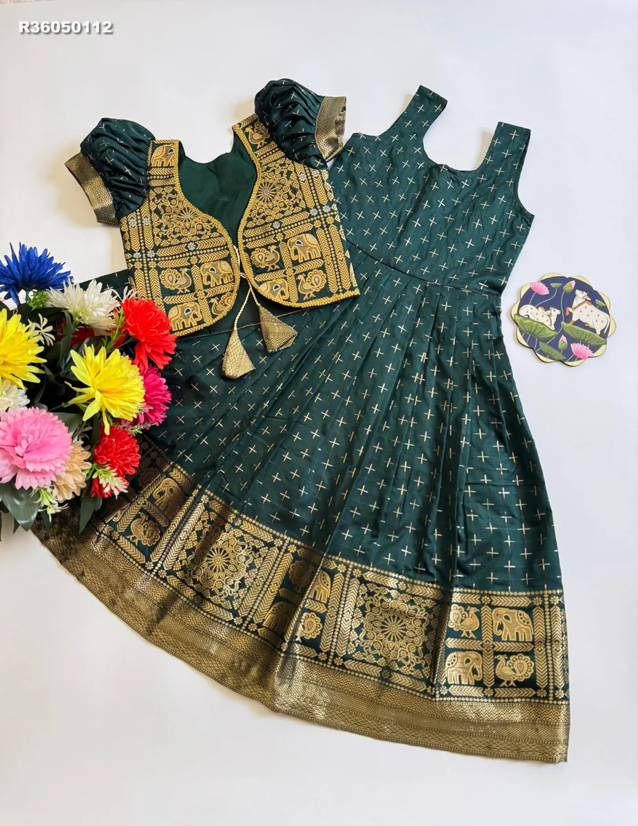 RK Ethinic...Gown:Soft Dola Silk Golden Zari Weaving jacquard  Border * Full Stitched 2