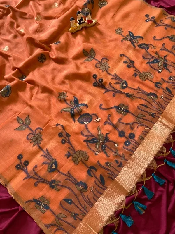 Product ID: 0j9N9XAT  Premium Soft Muga Cotton sarees with Beautiful Colourfull Resham Weaving Flower Design Pallu Wit 5