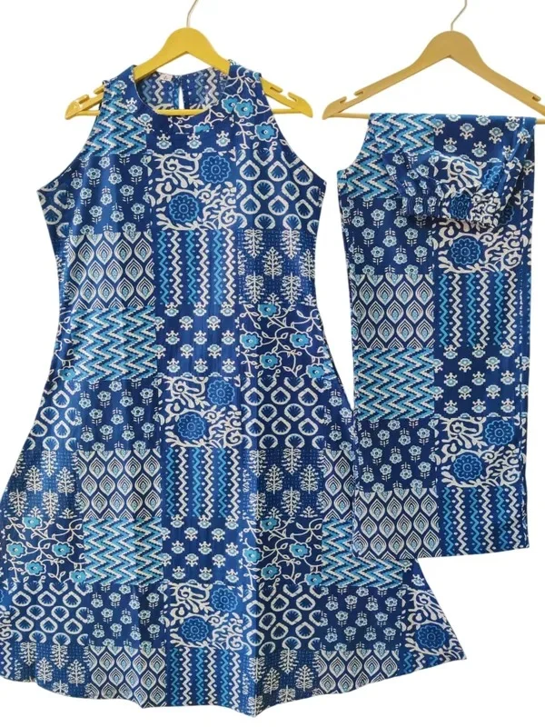 Product ID: aXy1v5dF  Aline Halter Nack Blue Kurti Plazo Set