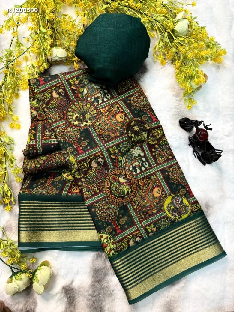 Rk ethinics...New uniform flowers special  IMPORTED DULL MOSS SILK QUALITY saree 6
