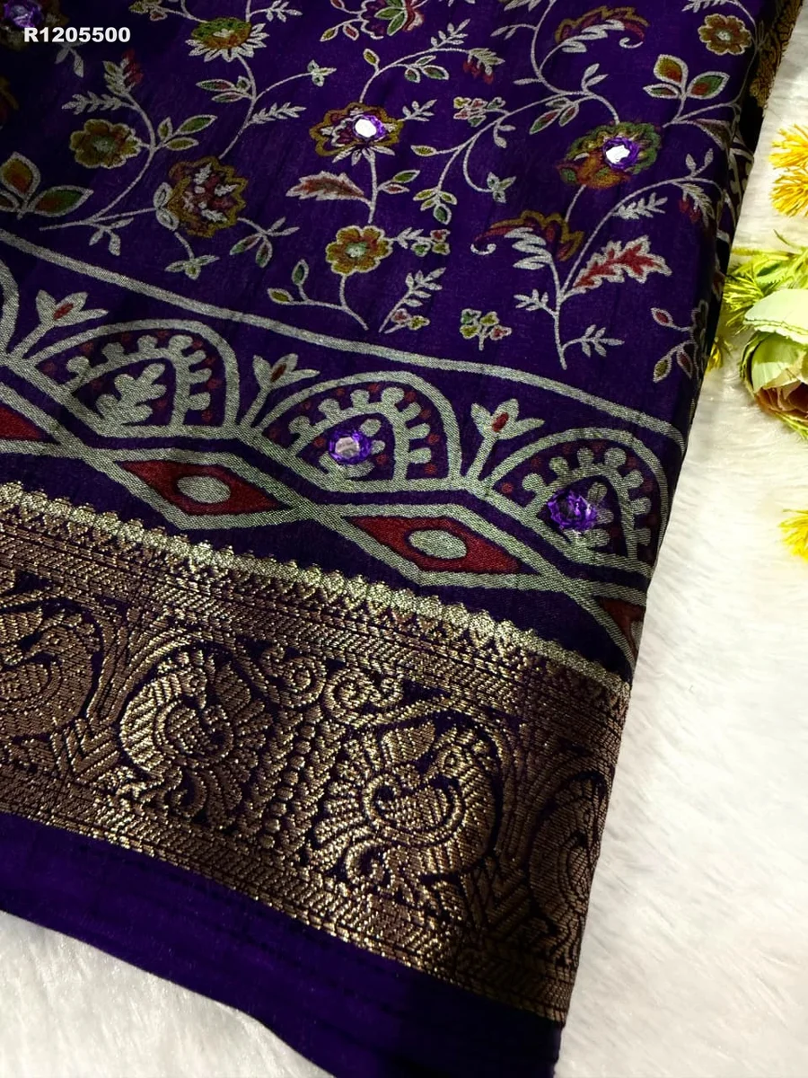 RK ethinics ...AJRAKΗ  havy marsh mellow self  SOFT GEORGET  JEQURD VIEWING saree 7