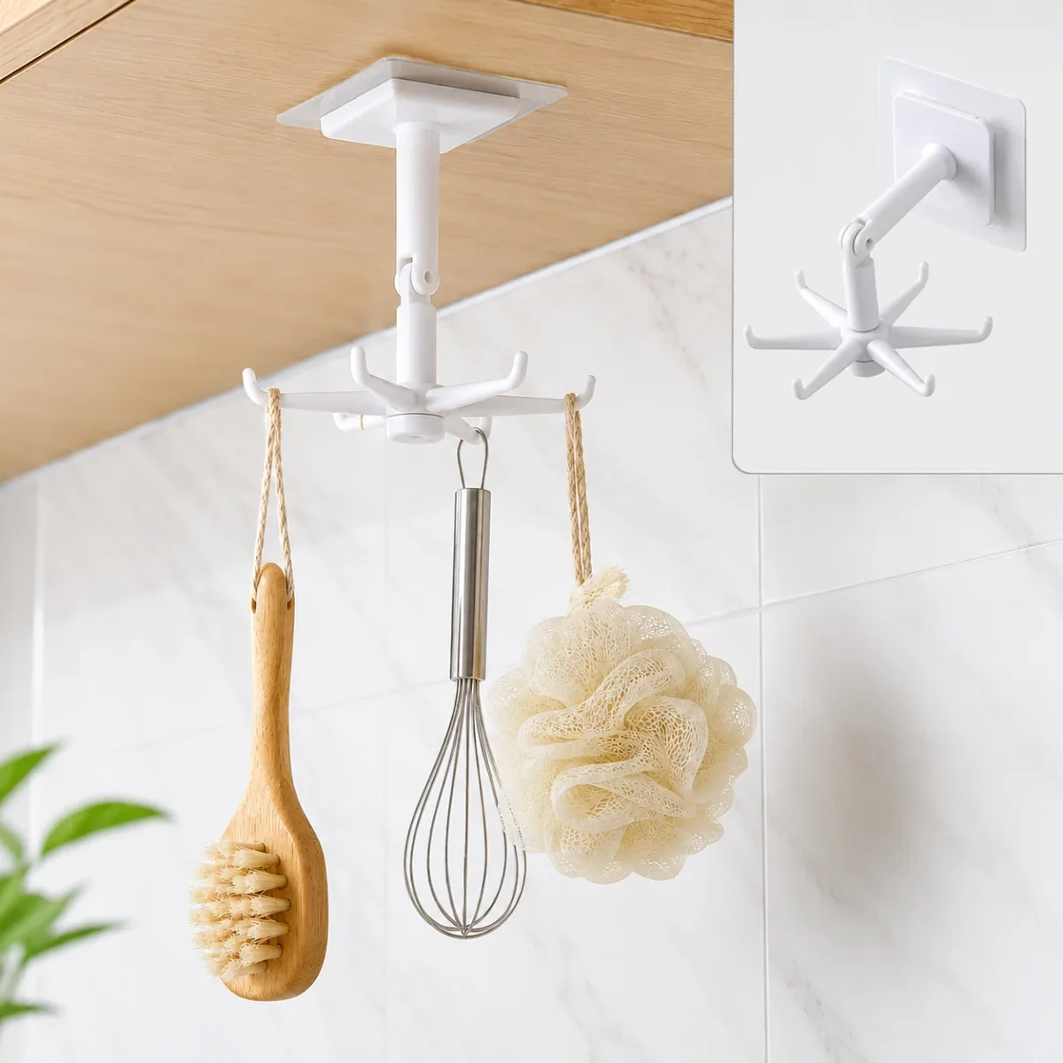 Self-Adhesive Wall Hook – 360° Rotating & Waterproof | GlimmerHome SKU 4644_white_360d_utensils_hook  DSIN 4644
