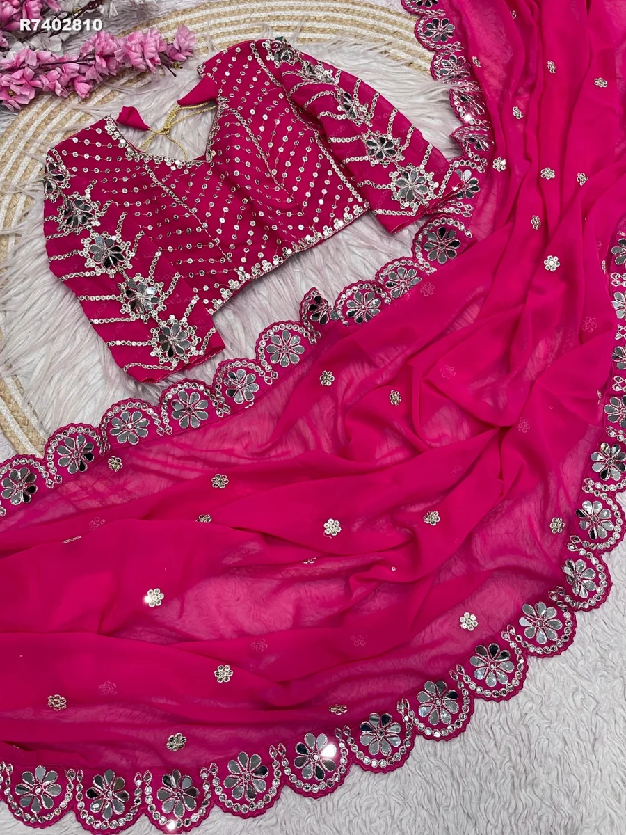 RK ethinics ...*Work *: -Fox Georgette With Embroidery work with Coding lace Border in saree With original mirror 3