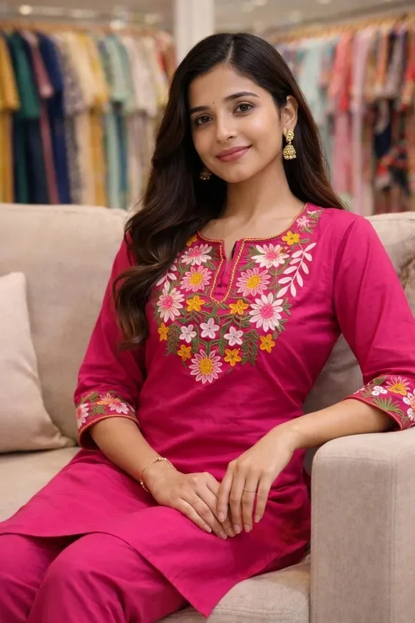 Product ID: Z_L6dSLU  Embroidery Work Pink Color Cotton Co_erd Set 6