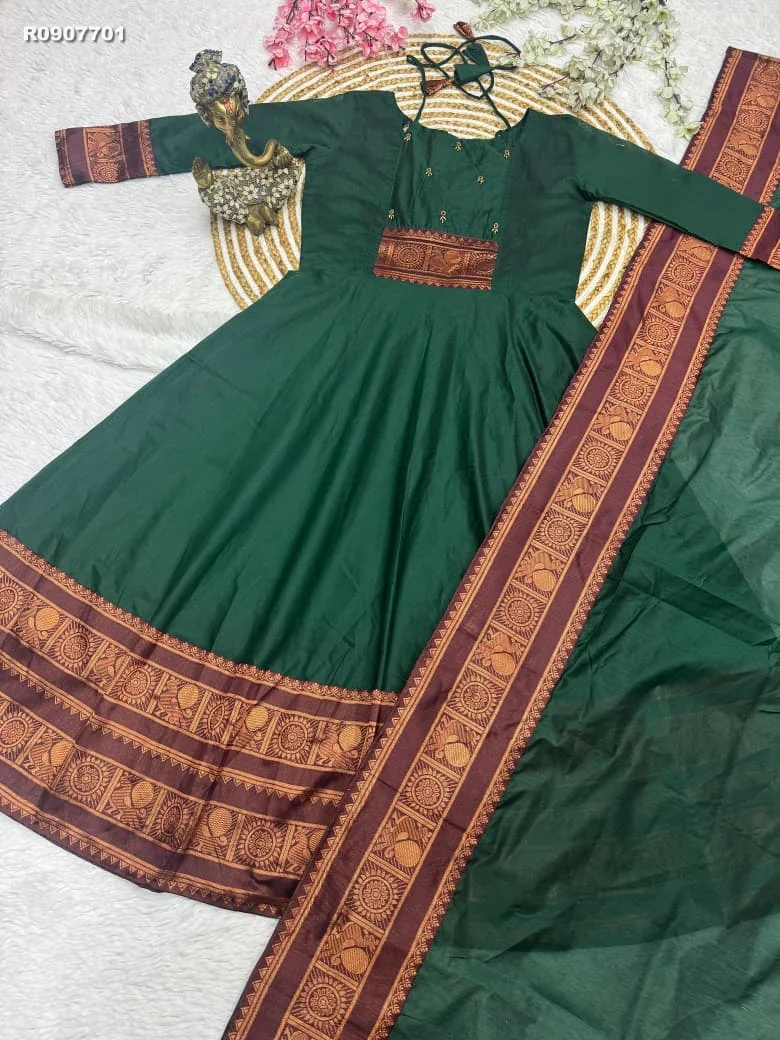 RK Ethinic ...Pattu cotton fabric with Handwork and Jacquard weaving zari border And Duppatta with lace border 4