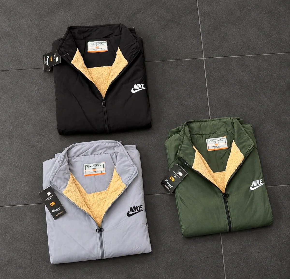 NIKE JACKETS IN STOCK  BIG SIZES  BRAND - NIKE  7a QUALITY  WATER PROOF & WIND BREAKER ALL OVER INSIDE HIGH QUALITY FURR 7