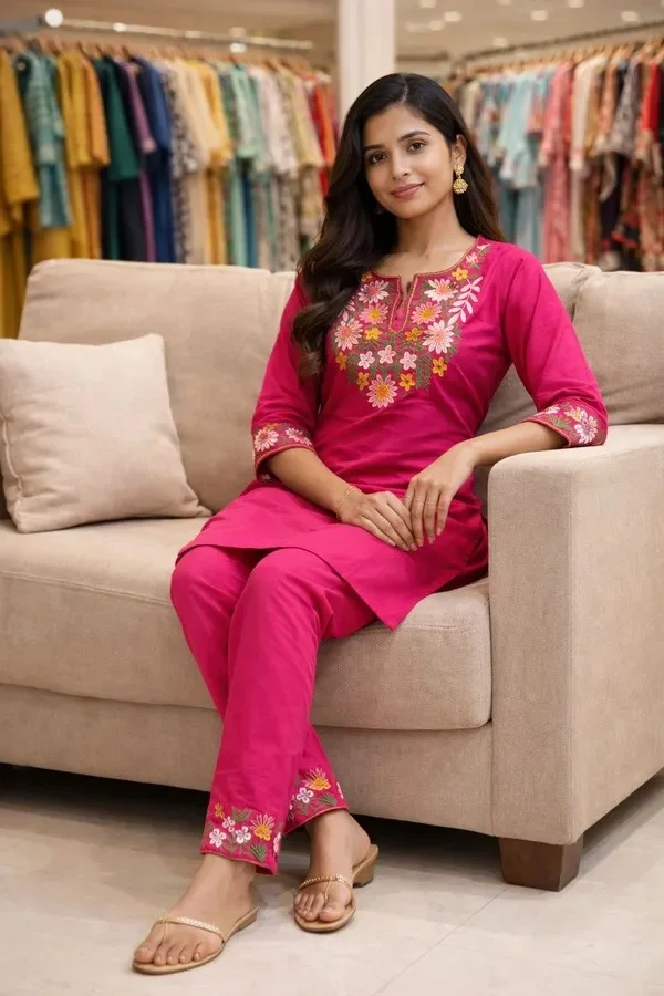 Product ID: Z_L6dSLU  Embroidery Work Pink Color Cotton Co_erd Set 3