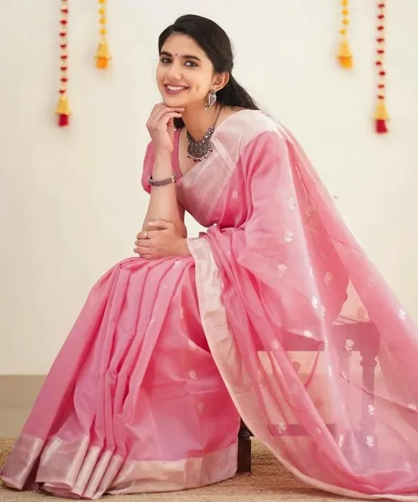 Product ID: 9nx5ra_R  Confounding Pink Cotton Silk Saree With Splendorous Blouse Piece 2