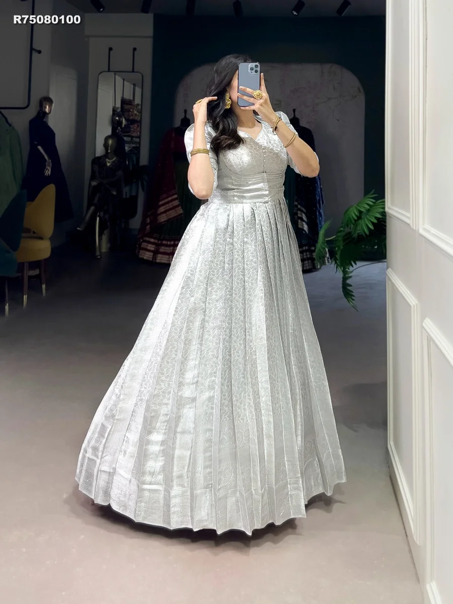RK ethinics...Gown (Stitched)  Gown Fabric: Kanjivaram  Gown Work: Zari Weaving Work With Lace Touch Up 2
