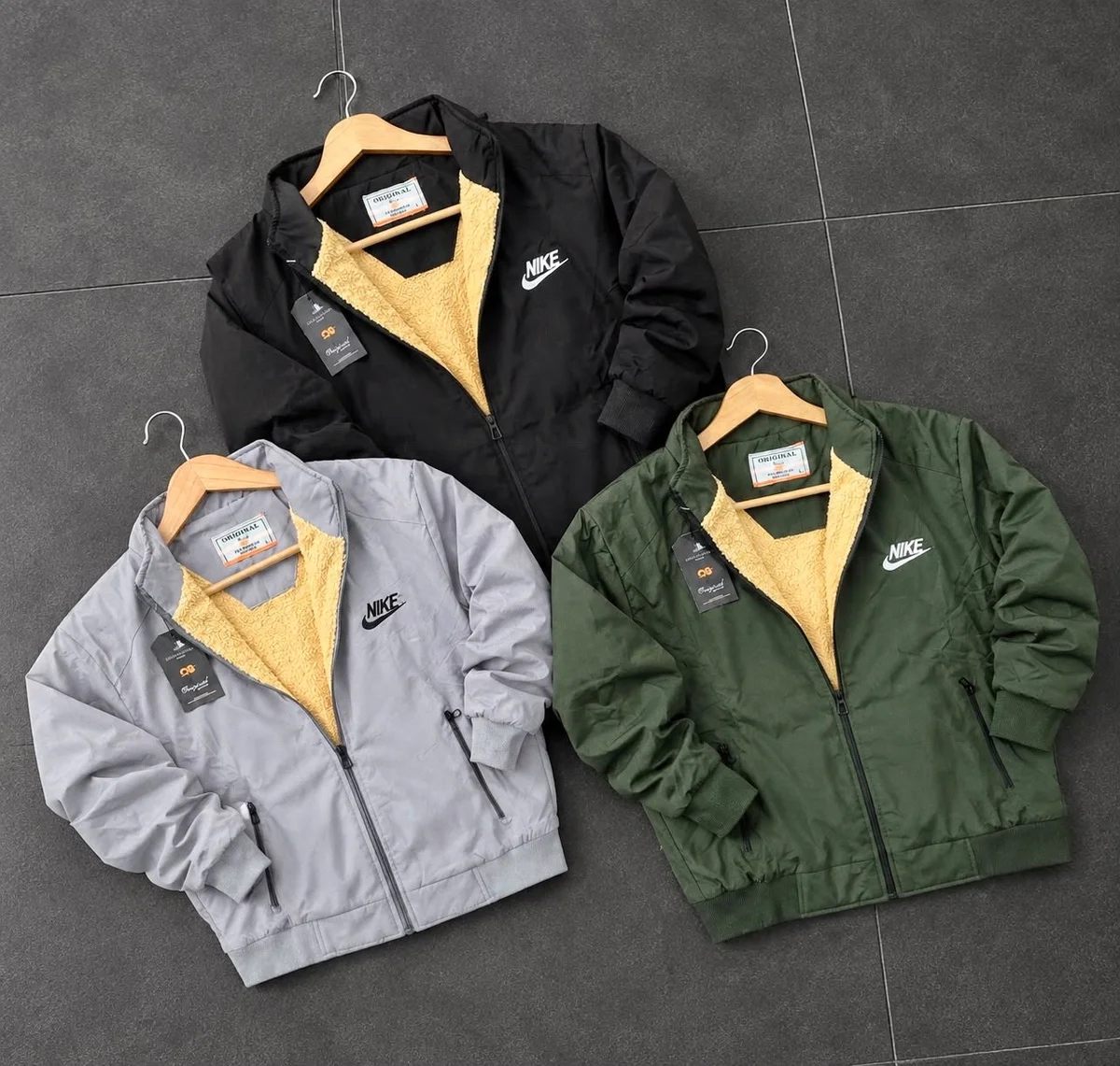 NIKE JACKETS IN STOCK  BIG SIZES  BRAND - NIKE  7a QUALITY  WATER PROOF & WIND BREAKER ALL OVER INSIDE HIGH QUALITY FURR 3