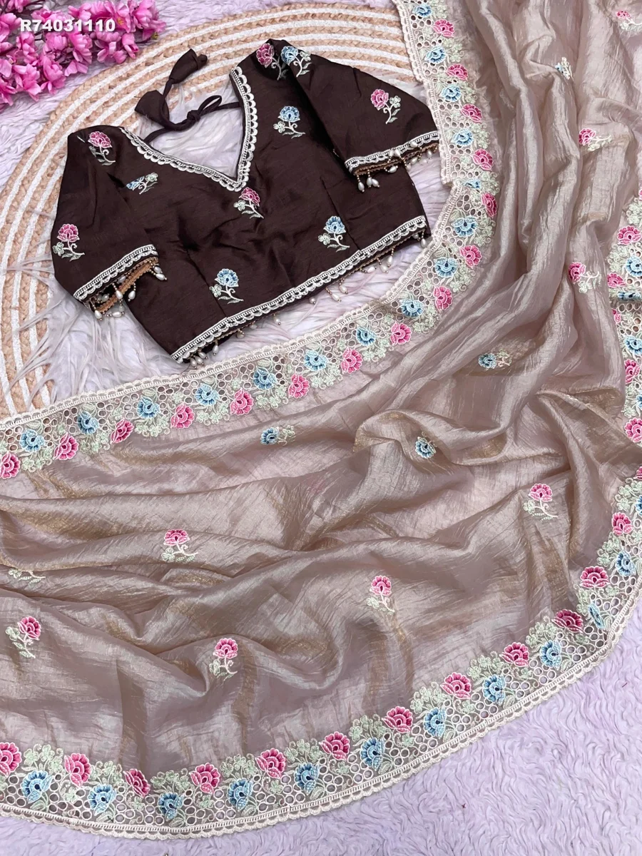RK ethinics...Fabric: Soft Gold karsh Fabric  Blouse : Mono Banglori Fabric With Multi Embroidery Work (Stich blouse 38_42) 7