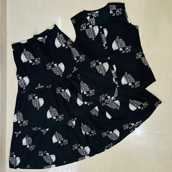 Product ID: Beh8ImmY  Trending Cotton Printed Sleeveless Top and Tiered Skirt Co-Ord Set