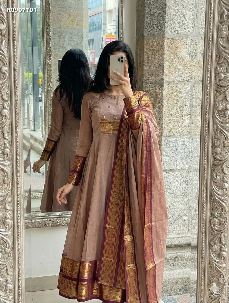 RK Ethinic ...Pattu cotton fabric with Handwork and Jacquard weaving zari border And Duppatta with lace border 5