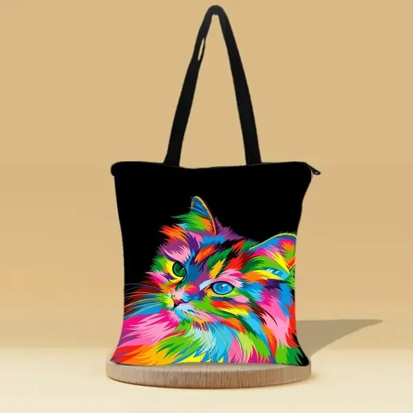 Product ID: hXcA5Qts  Cute Catty Zipper Tote Bag