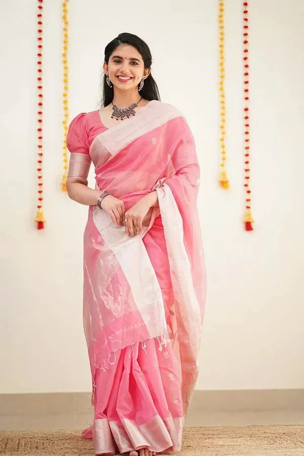Product ID: 9nx5ra_R  Confounding Pink Cotton Silk Saree With Splendorous Blouse Piece 5