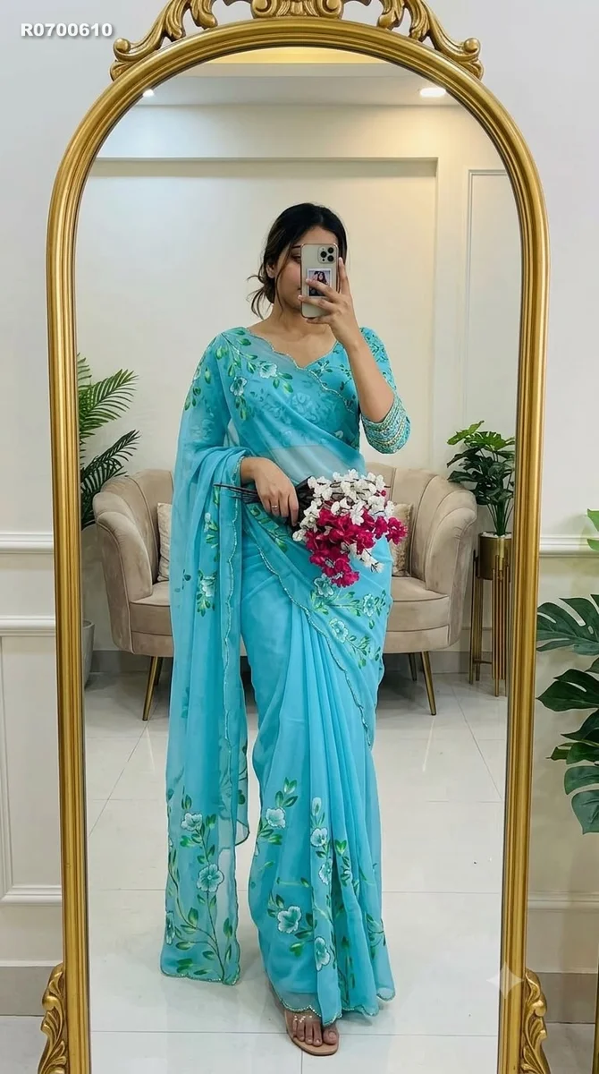 RK ethinics...saree with beautiful heavy Work Saree With Blouse