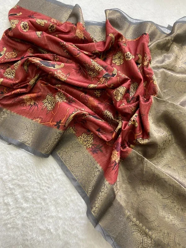 Product ID: FehFv9hs  Soft Tussar Silk Weaving sarees with Beautiful Print With Attractive Weaving Border And Rich Zari 3