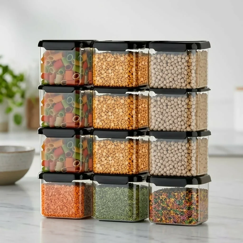 Stackable Storage Container Set – Space Saving & Modular Design  SKU 11284_multi_connecting_storage_container_4pc  DSIN 11284 4