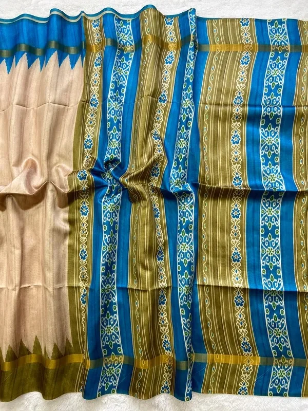 Product ID: m0ymzeyf  Soft Tussar Silk sarees with Beautiful Print With Attractive Border And Contrast Print Blouse 2