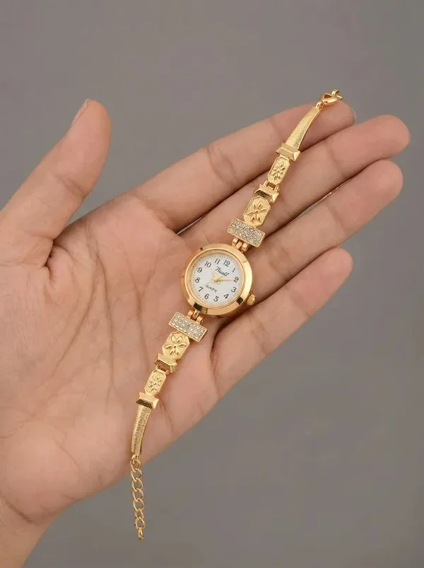 Product ID: RzDG-vV3  Bestseller Sophisticated Gold Plated Crystal Studded Jewelry Watch For A Royal Look