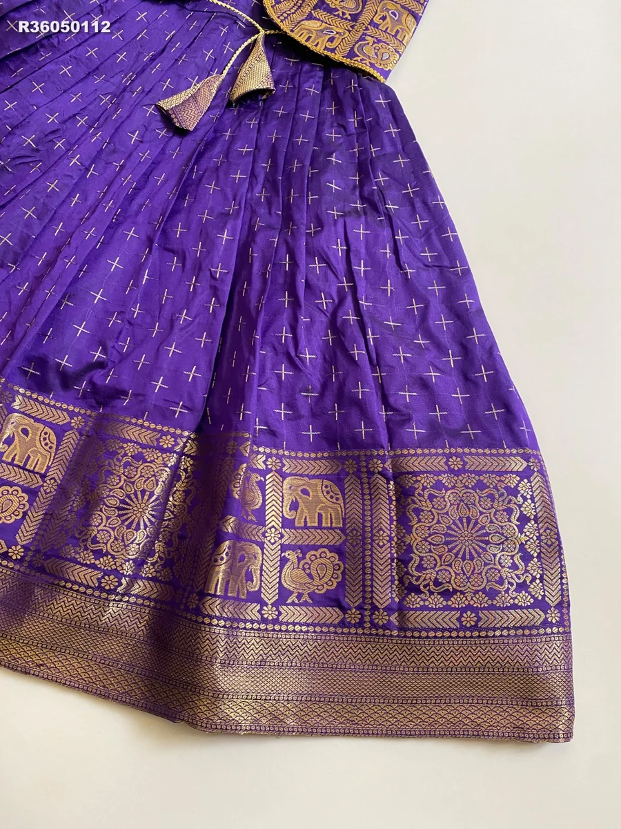 RK Ethinic...Gown:Soft Dola Silk Golden Zari Weaving jacquard  Border * Full Stitched 8