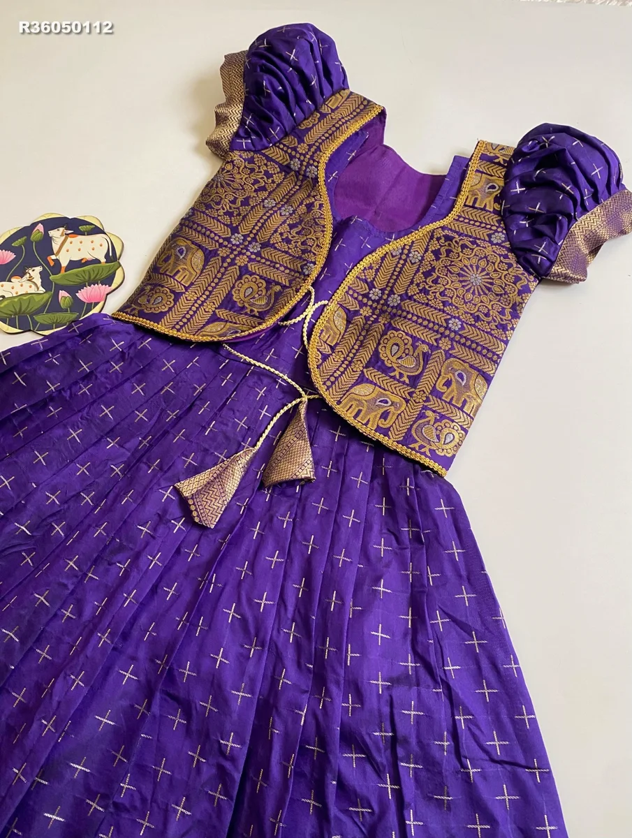 RK Ethinic...Gown:Soft Dola Silk Golden Zari Weaving jacquard  Border * Full Stitched 7