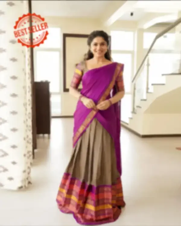 Product ID: F5-hUpzA Kanjivaram Silk Zari Half Saree Lehenga With Blouse Along With Banarsi Silk Dupatta