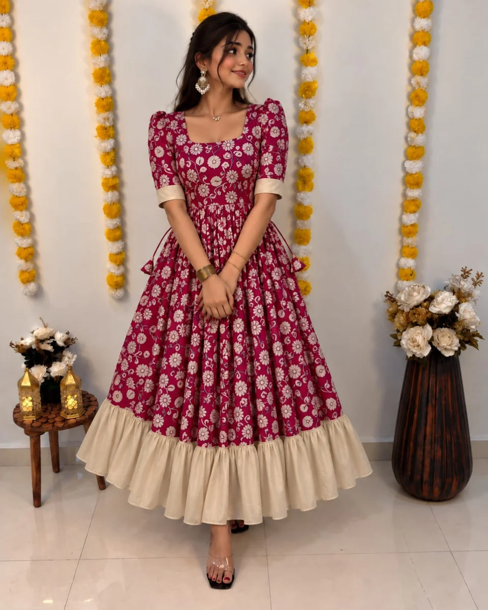 RK Ethinic .....Launching Traditional Kalamkari Frocks with a Stylish Contrast Color Fusion 2