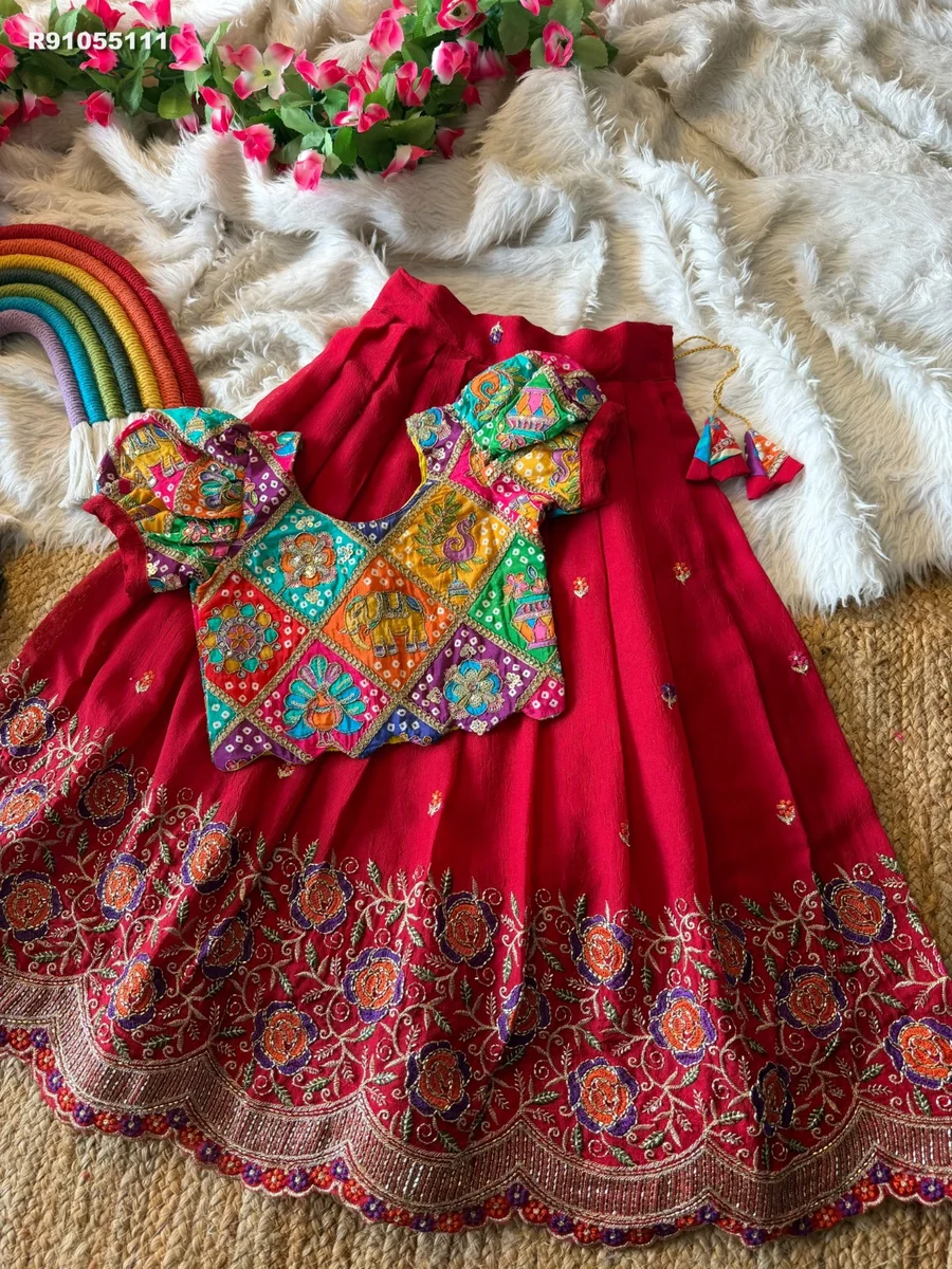 RK ethinics....  Lehenga :- Soft rangoli crush fabric with floral cutdana work