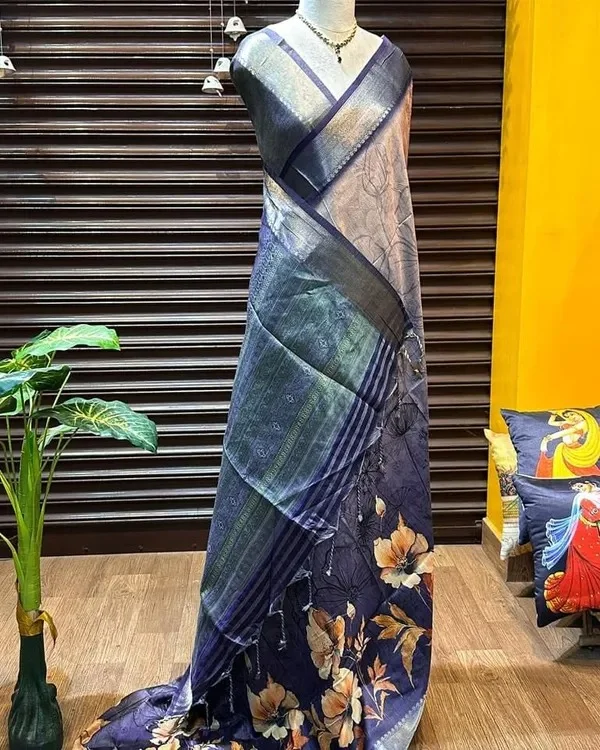 Product ID: EFe6Wkya  superior desi soft silky tussar sarees with ombre scheme body and over it floral conceptual prints 6