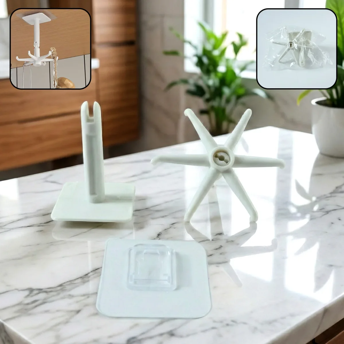 Self-Adhesive Wall Hook – 360° Rotating & Waterproof | GlimmerHome SKU 4644_white_360d_utensils_hook  DSIN 4644 3