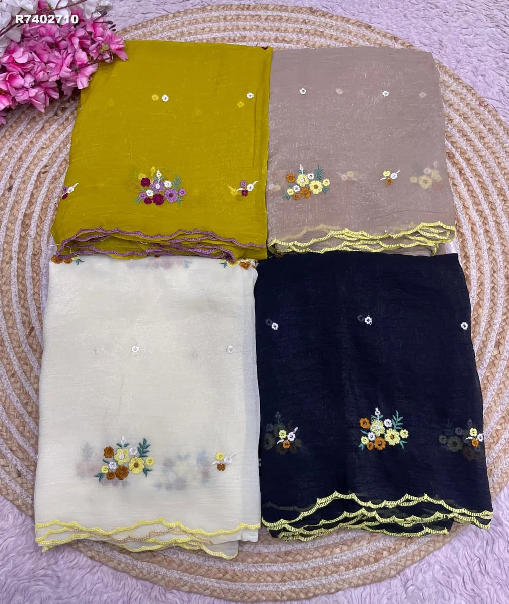 Rk ethinics....Fabric: Crunchy Chiffon  Blouse: Crunchy Chiffon With beautiful Multi Embroidery work 4