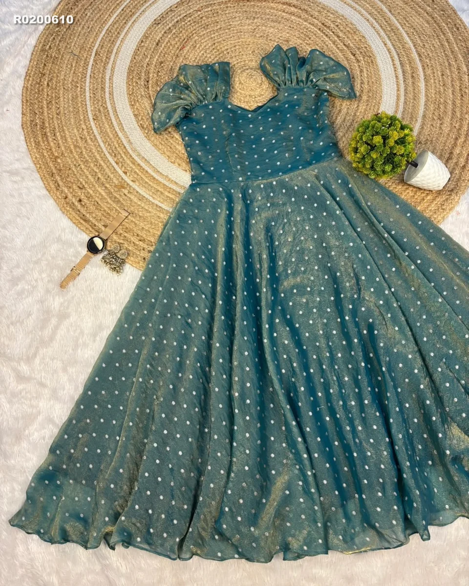 Rk ethinic ...Launching New Designer princess party wear Tissue butti midi gown 5