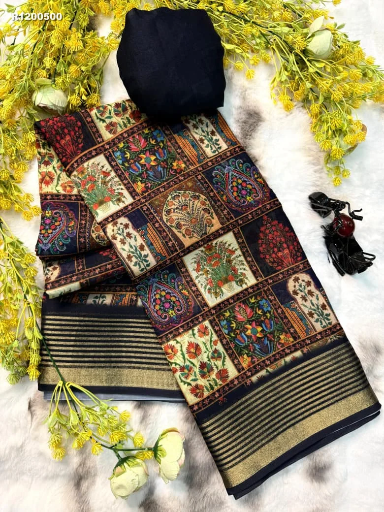 Rk ethinics...New uniform flowers special  IMPORTED DULL MOSS SILK QUALITY saree