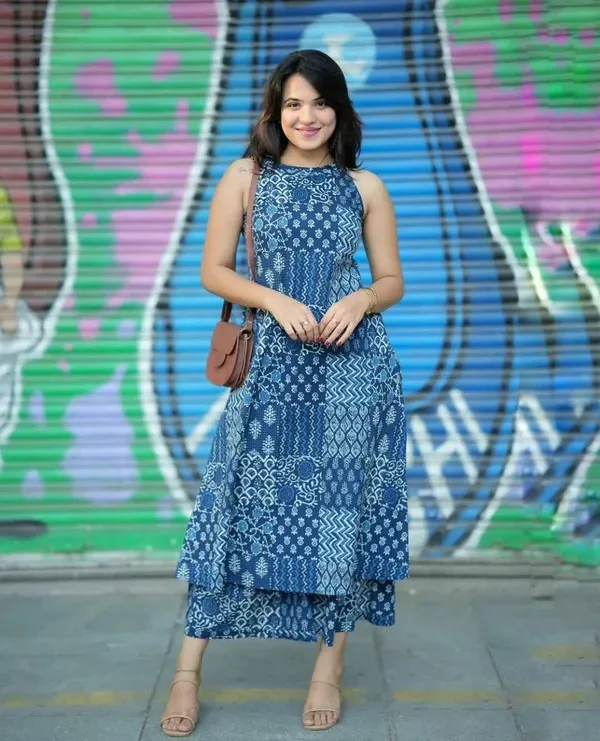 Product ID: aXy1v5dF  Aline Halter Nack Blue Kurti Plazo Set 2