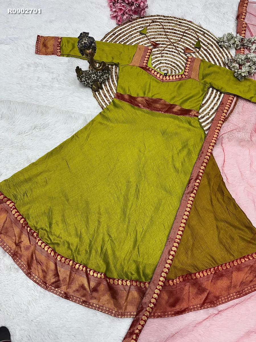 RK Ethinic....vichitra silk fabric with Jacquard weaving zari border And Soft Net Duppatta with lace border 4